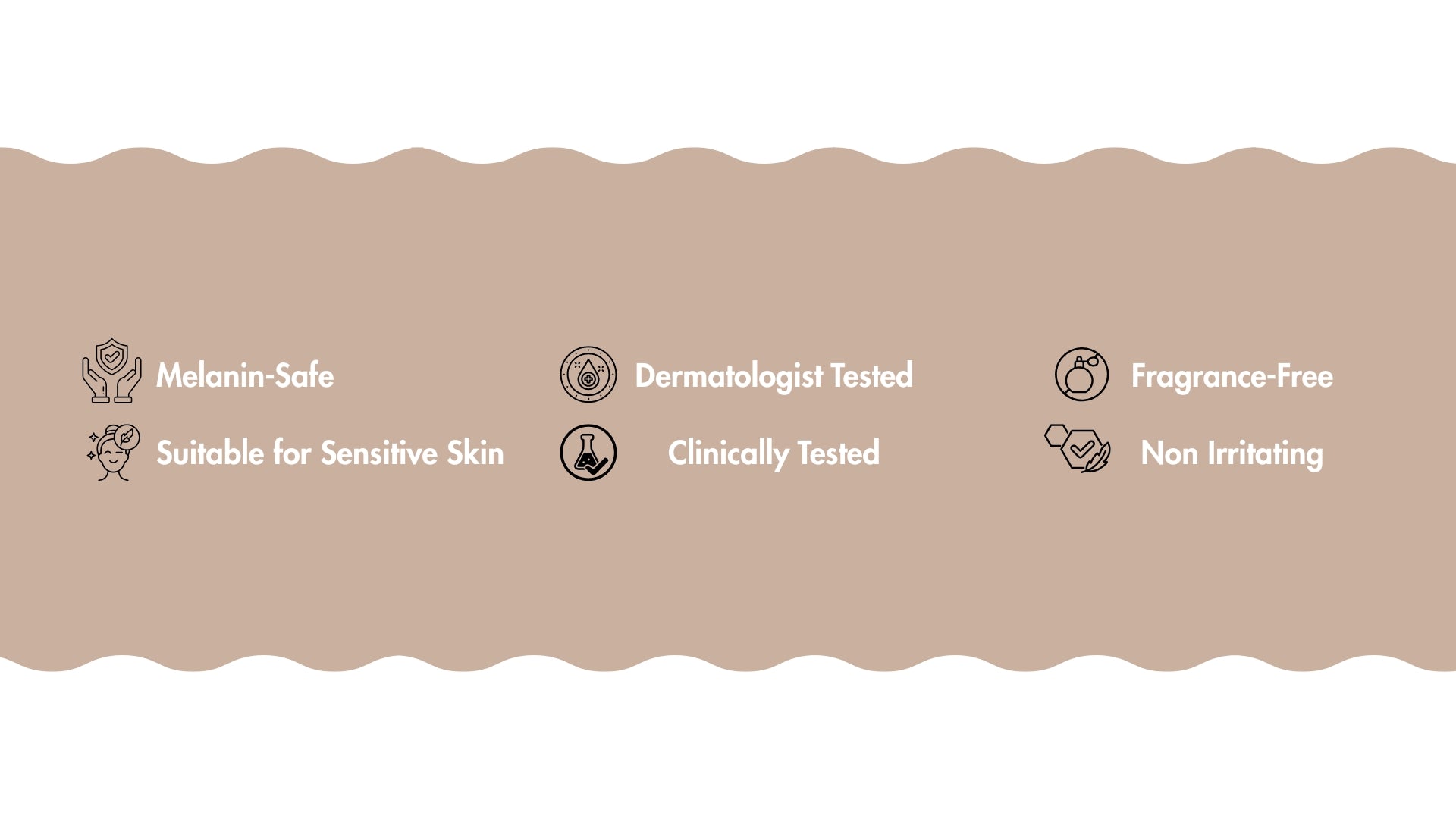 ملصق المنتج مع أيقونات السلامة والملاءمة على خلفية بيج