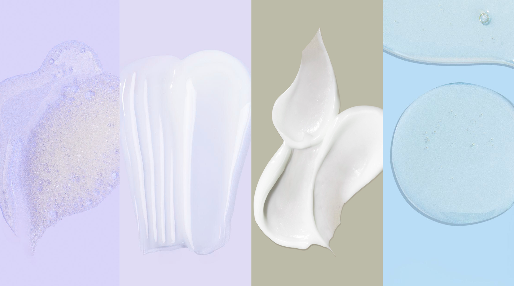 لقطة مقربة لكريم أو لوشن أبيض على سطح مزخرف بخلفية أرجوانية فاتحة