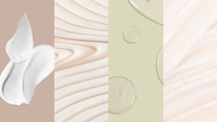 مجموعة من القوام الكريمي ووعاء على خلفية بيج