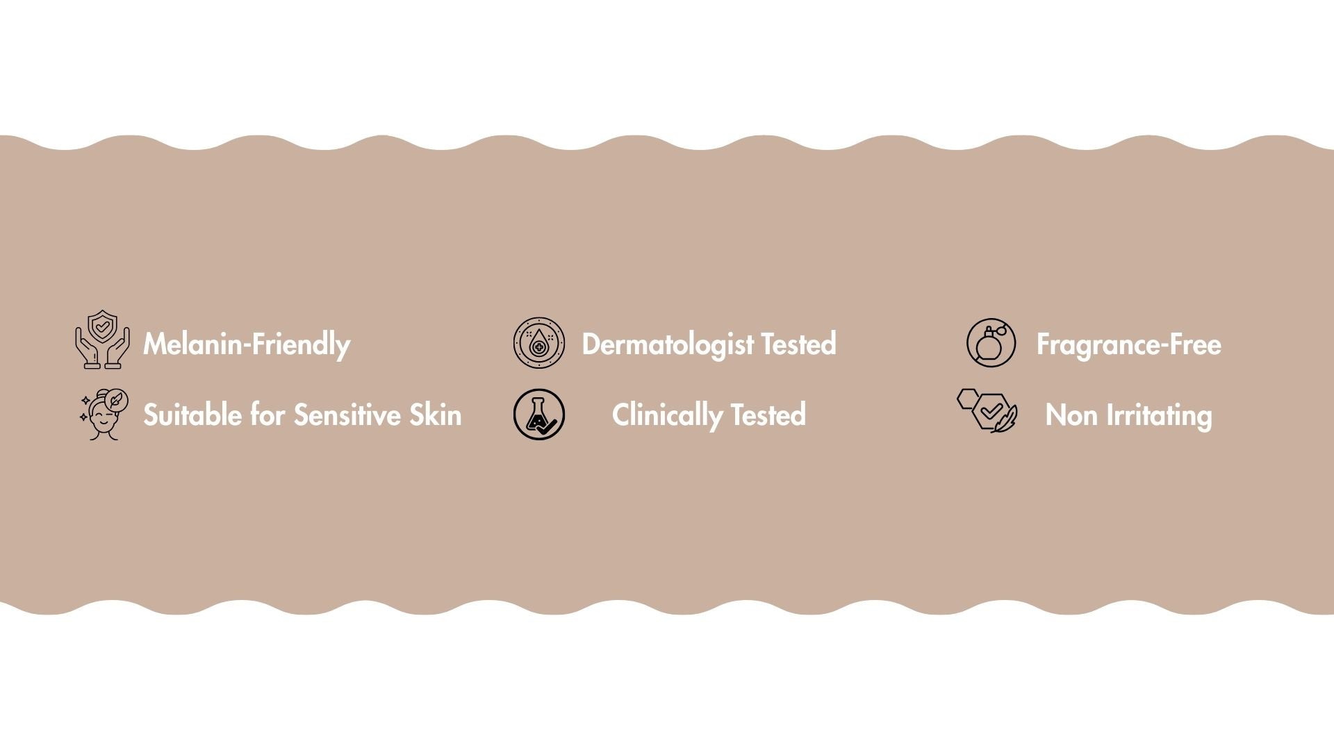 حدود باللون البيج مع أيقونات ونص يشير إلى ميزات المنتج على خلفية بيضاء